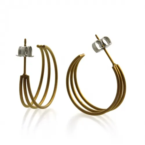 Three Strand Tan Hoop Earrings 